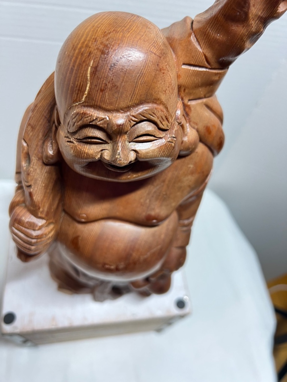 Smiling Wood-Tone Buddha Sculpture - Decorative Home Accent - Picture 6 of 10
